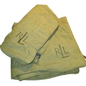 LAUREN RALPH LAUREN 24x24 2pc Embroidered Chartreuse Green Monogram Pillow Shams